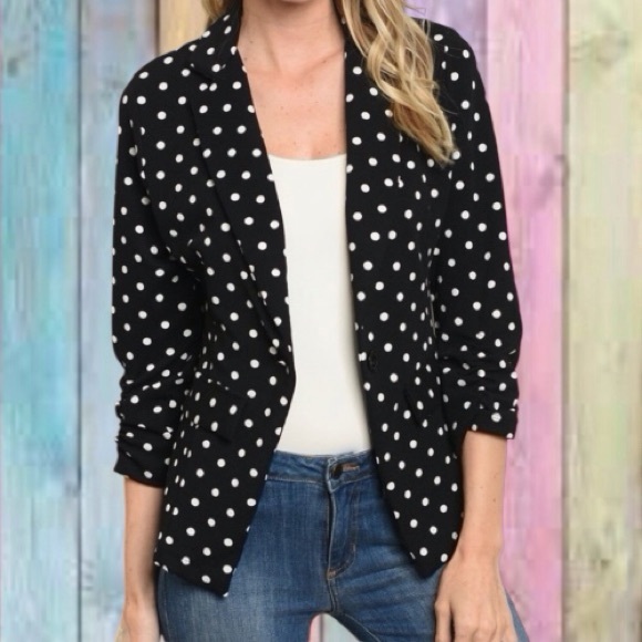 Kaii Jackets & Blazers - Kaii Black Polka Dot Tailored Design Ruched Sleeve Blazer NWT